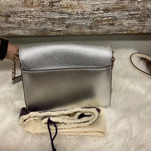 Tory Burch Robinson Mini Metallic Leather Adjustable Chain Strap Crossbody Bag